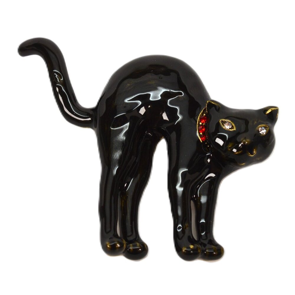 Heidi Daus Halloween Scaredy Cat Brooch Pin w Crystals New In Box